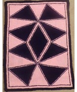 Handmade Bright Pink Navy Triangle Design Rectangular Hook Rug by Madeli... - £155.71 GBP