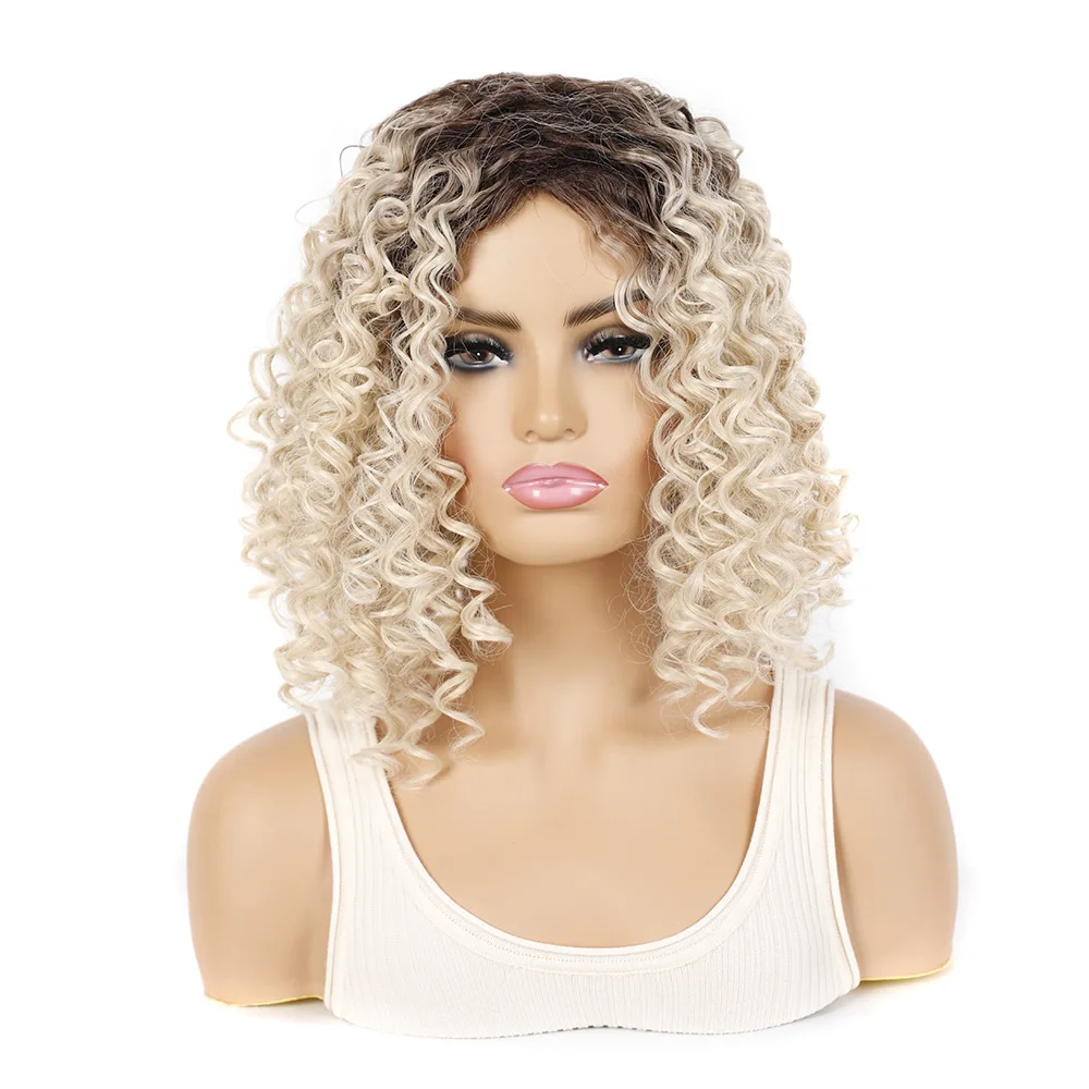 Urly loose deep halloween cosplay short hair wig afro dark brown blonde ombre color for thumb200