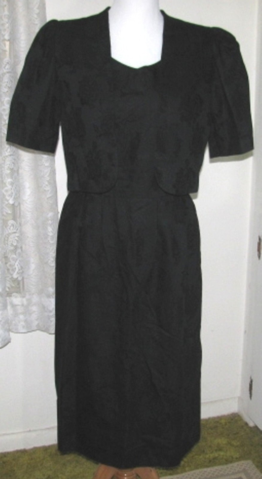 Primary image for BLACK Embossed Brushed Cotton Dress & Jacket Size 14 Lanz Originals