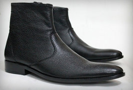 Handmade Custom Made Men Black Ankle High Heal Loafer Style Shoes - £115.07 GBP