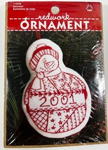 Leisure Arts 114978 Redwork Ornament Snowman 2001 Embroidery Kit Personalized - £7.78 GBP