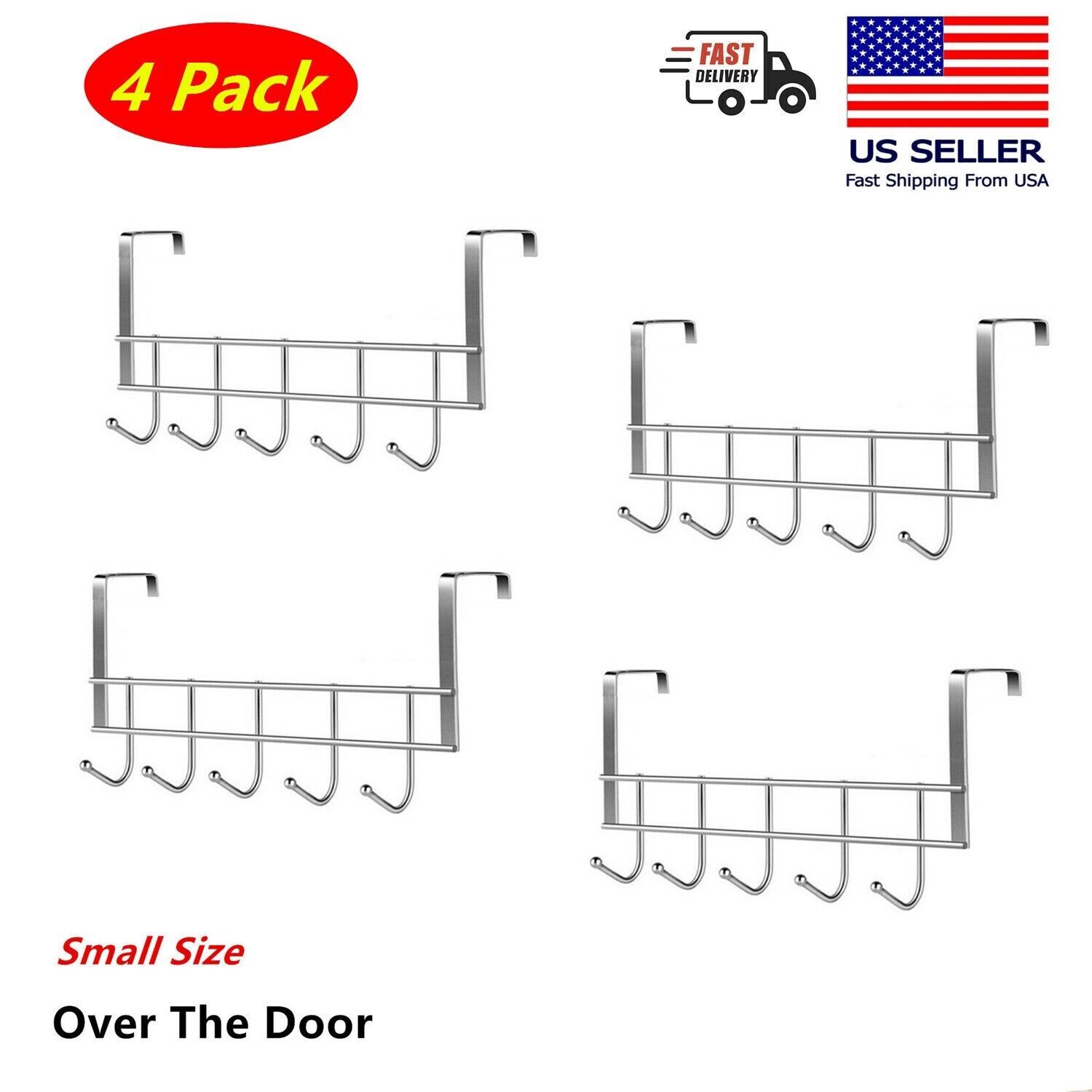 4x Small Over Door Coat Hook Hanger Rack Chrome For Bedroom,Hats,Clothes... - $13.85