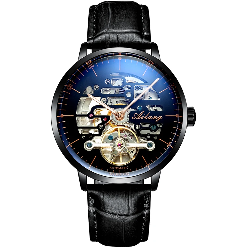 Men&#39;s Genuine Automatic Mechanical Watch Waterproof Fashion Trend Hollow Black T - £128.69 GBP