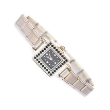 Black Square Bling Italian Charm Watch - Trendy 90s Jewelry Bracelet WW4... - £12.16 GBP