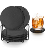 Black Slate Coasters for Drinks - Set of 6 - Anti-Scratch Drink Coasters... - $19.82 CAD