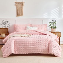 7 Pieces Tufted Dots Bed In A Bag King Comforter Set With Sheets Pink , Soft And - £93.47 GBP