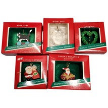 Lot of 5 Hallmarks Christmas Ornament Kitty Cart, Bunny Hug, Lovebirds Mr..... - $23.05