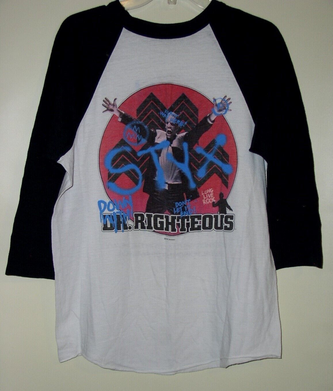 Primary image for Styx Down With Dr. Righteous Concert Tour Raglan Shirt 1983 Single Stitched X-LG