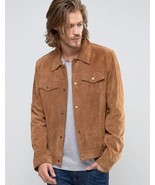 Mens Brown Suede Leather Shirt Jacket Custom Made Size XS S M L XL 2XL 3XL - £121.89 GBP