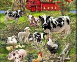 23" X 44" Panel Farm Life Cows Chickens Pigs Multicolor Cotton Fabric D3... - $8.27
