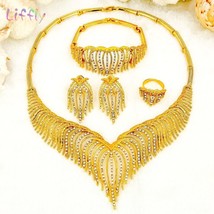 Liffly Fashion Jewelry Sets Nigeria Dubai Gold Jewelry Sets for Women Africa Bea - £22.19 GBP