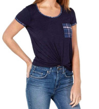 Self Esteem Womens Plaid Twist Front Pocket T-Shirt color Patriot Blue Size XL - £16.62 GBP