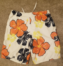 OP Board Shorts, Sz Large 36-38(40) White Floral w/Orange Blue Yellow Flowers - £13.18 GBP