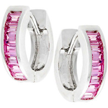 Precious Stars Silvertone Pink Emerald-Cut Cubic Zirconia Hoop Earrings - £18.69 GBP