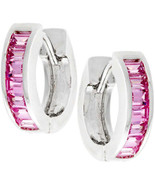 Precious Stars Silvertone Pink Emerald-Cut Cubic Zirconia Hoop Earrings - $28.00