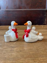 Mini Candleholders Trio of Ducks Geese Mother Goose Ducklings Goslings Red Bow - £9.84 GBP