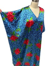 Vtg Barbizon Womens Kaftan Dress Muumuu Multicolor Poinsettia Holly Boho... - $52.57