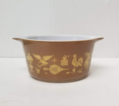 PYREX 473 Early American Brown Baking Casserole Round Vintage Eagle Gold - $15.84