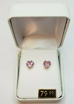 Sterling Silver Plated Pink Heart Cubic Zirconia Stud Back Earrings 2.5CTW NEW - $35.60