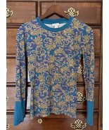 Sundance Fitted Waffle Knit Long Sleeve Thermal Top Teal Gold XS paisley - £19.47 GBP