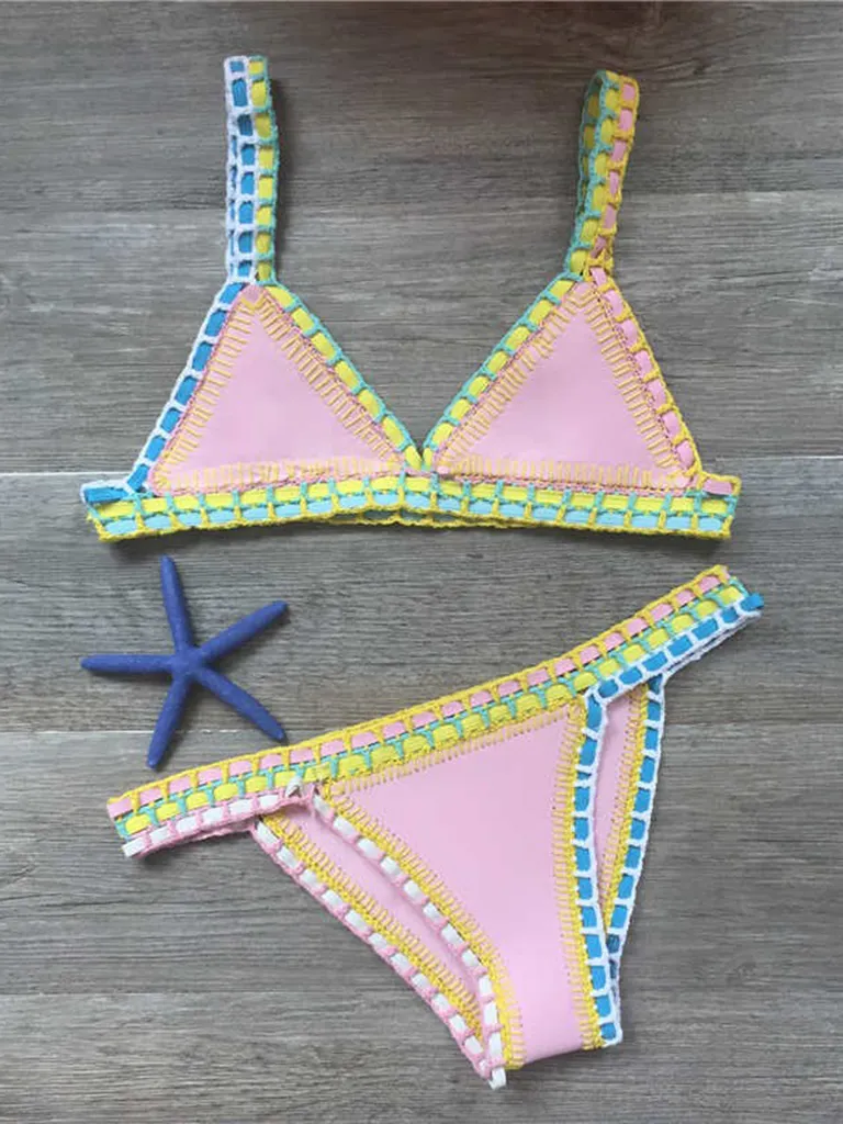Hand Crocheted Bikini Knit Panel Swimsuit Set - $19.00