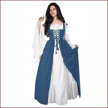 Cornflower Blue Lace Up Kittle Skirt Long Flair Sleeves Off Shoulder Gown  - $79.95