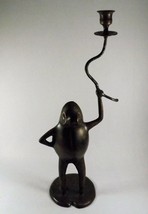 Vtg Bronze Metal 18 1/4&quot; Standing Frog Sculpture Holding Candlestick on Lily Pad - £21.94 GBP