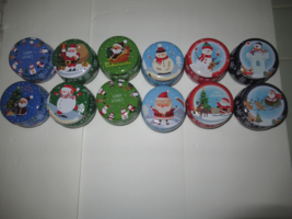 Set of 12 Christmas Tins with Lids Assorted 3&quot; x 2&quot; - £11.98 GBP