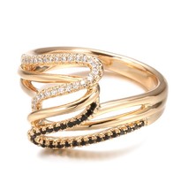 New 585 Rose Gold Twist Finger Rings For Women Micro Paved Black&amp;White Natural Z - £10.45 GBP