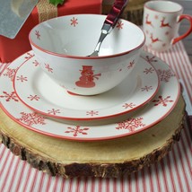 Euro Ceramica Winterfest Christmas Collection 16 Piece Set Red and White - £74.16 GBP