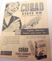 1953 Curad Plastic Bandage Ad Stays On Even In Soapy Water Band Aid - £6.28 GBP