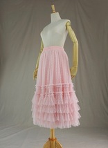 Pink Dot Tiered Tulle Midi Skirt Women Plus Size Ruffle Tulle Skirt image 5