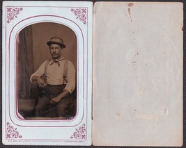 Farmer or Gold Prospector? Tintype Photo - Man in Hat, Neck Scarf, Suspenders - £14.06 GBP