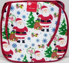 SET OF 2 THIN CUSHION CHAIR PADS (13.75&quot;x15&quot;) CHRISTMAS SANTA WITH NORTH... - $12.86