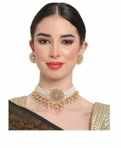 Indian Bollywood Kundan Gold Plated Pearls Multirow Bridal Jewelry Necklace Set - £12.05 GBP