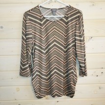 Chicos Travelers Size 2 L Chevron Fall Colors Top Tunic 3/4 Sleeve Ruched Sides - £13.81 GBP
