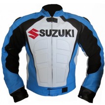 MEN&#39;S SUZUKI SKY Blue Motorbike Leather Jacket  - £108.92 GBP