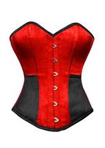 Red Black Satin Goth Halloween Costume Burlesque Waist Training Overbust Corset - £51.88 GBP