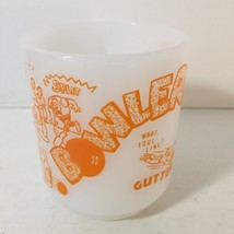 VINTAGE ORANGE BOWLING GLASBAKE MILK GLASS COFFEE CUP BOWLERS MUG - $19.80