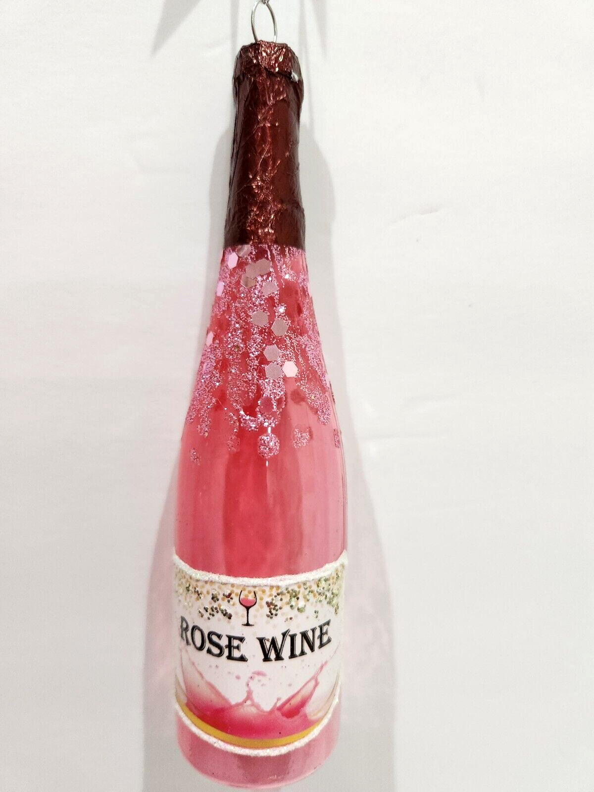 Christmas Rose Wine Glass Pink Ornament 6