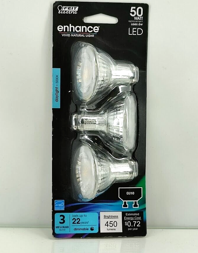 Feit Electric 50W Equivalent MR16 GU10 Dimmable Recessed Track Lighting 3-Pack - $16.63