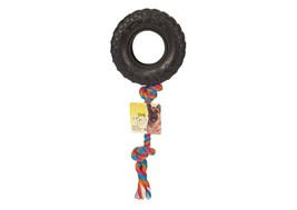 Tire N Tug Heavy Duty Durable Rubber Dense Medium Large Dog Chew Toy With Rope - £23.58 GBP