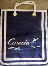 Large Vintage MCM Canada Souvenir Canvas Beach Rope Bag Purse Navy Seagulls - £14.06 GBP