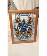 WOOD FRAMED HANDCRAFTED PAINTED GLASS "THE BLUE BONNET" - £66.98 GBP