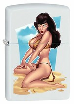 Zippo Lighter: Pin-up Girl on the Beach - White Matte - $28.45