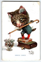 Dressed Cat Postcard Simple Simon Arth. Thiele Fantasy Kitten Can Fishing Pole - £79.67 GBP