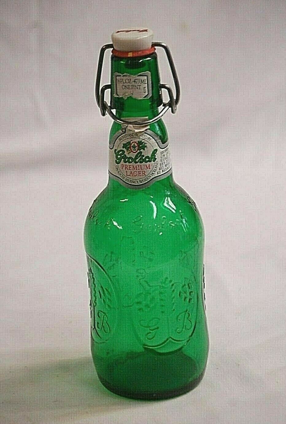 Primary image for Old Vintage Grolsch Green Beer Bottle w Swing Top Lid Bar Barware