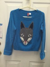 H&amp;M Divided Fox Face Blue Wool Sweater Womens Juniors Size 6 - $14.85