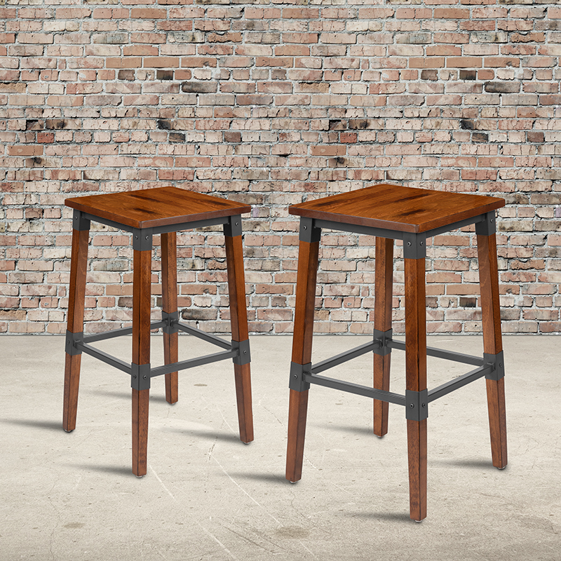 Walnut Wood Dining Barstool 2-XU-DG-W0247B-GG