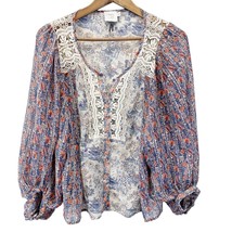 Anthropologie HD In Paris Size 6P Chinoiserie Peasant Blouse Boho Floral Lace  - £19.33 GBP